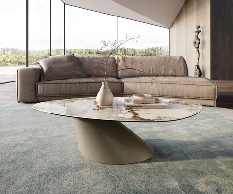 Couchtisch Edge Organisch 140x76 cm Keramik Minas Melange Conis Metall Effektfinish Titan