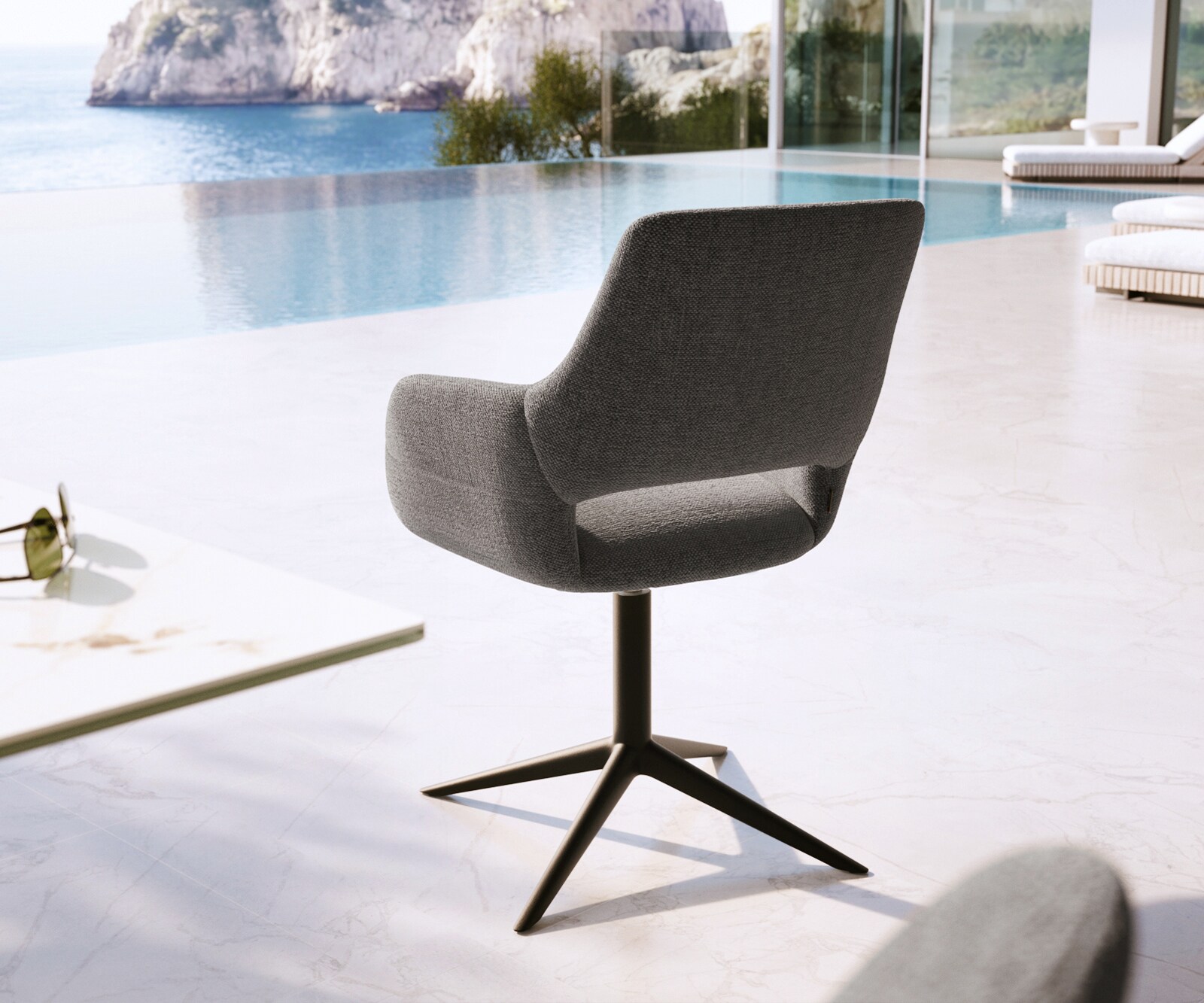 Outdoorstuhl Yago-Flex mit Armlehnen Strukturstoff Graphit Fußkreuz Schwarz 360° drehbar Wippfunktion 4