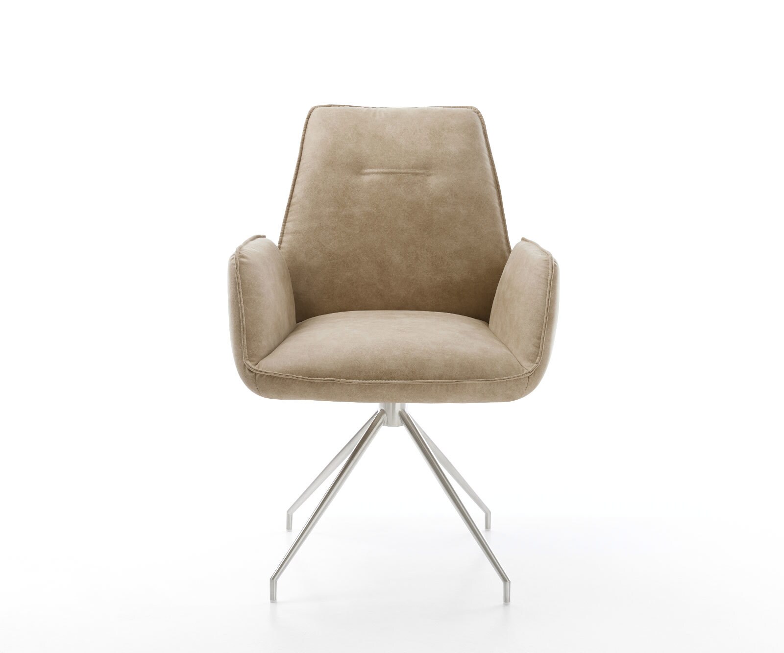 Esszimmerstuhl Zoa-Flex Mikrofaser Beige Vintage Kreuzgestell konisch Edelstahl Taschenfederkern 1