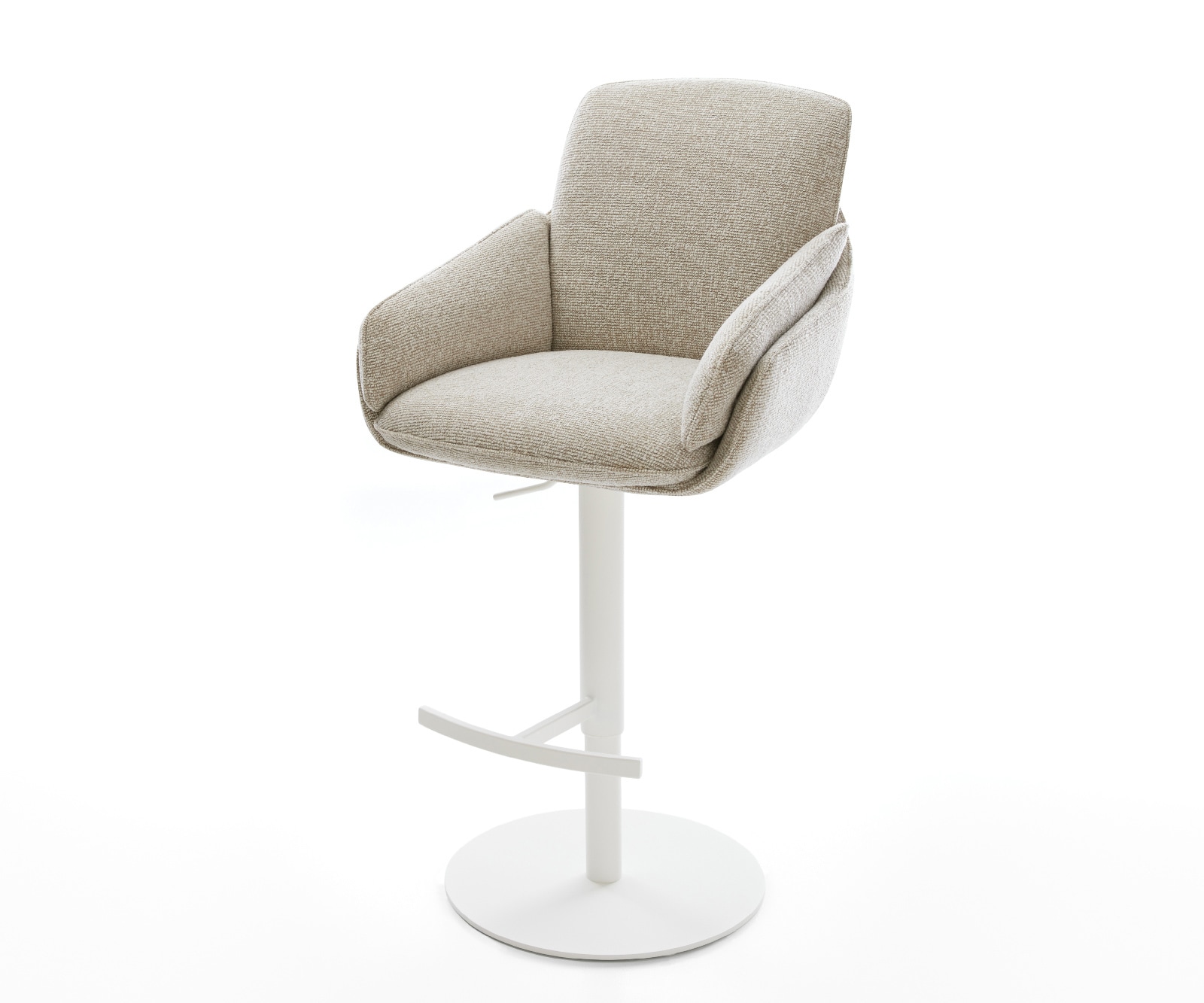 Barstuhl Luan-Flex Webstoff Soft Beige Drehfuß höhenverstellbar Metall Weiß 1