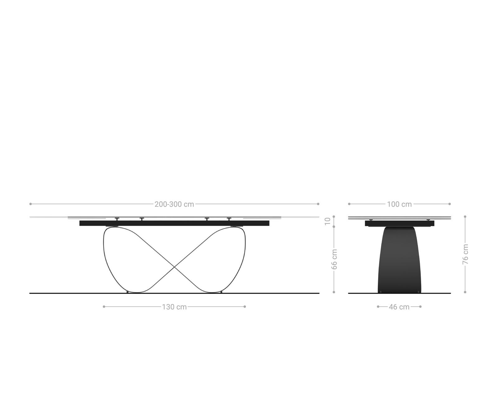 Esstisch Edge 200-300x100 cm Keramik Laminam® Statuarietto Weiß Infinity Metall Schwarz ausziehbar 9