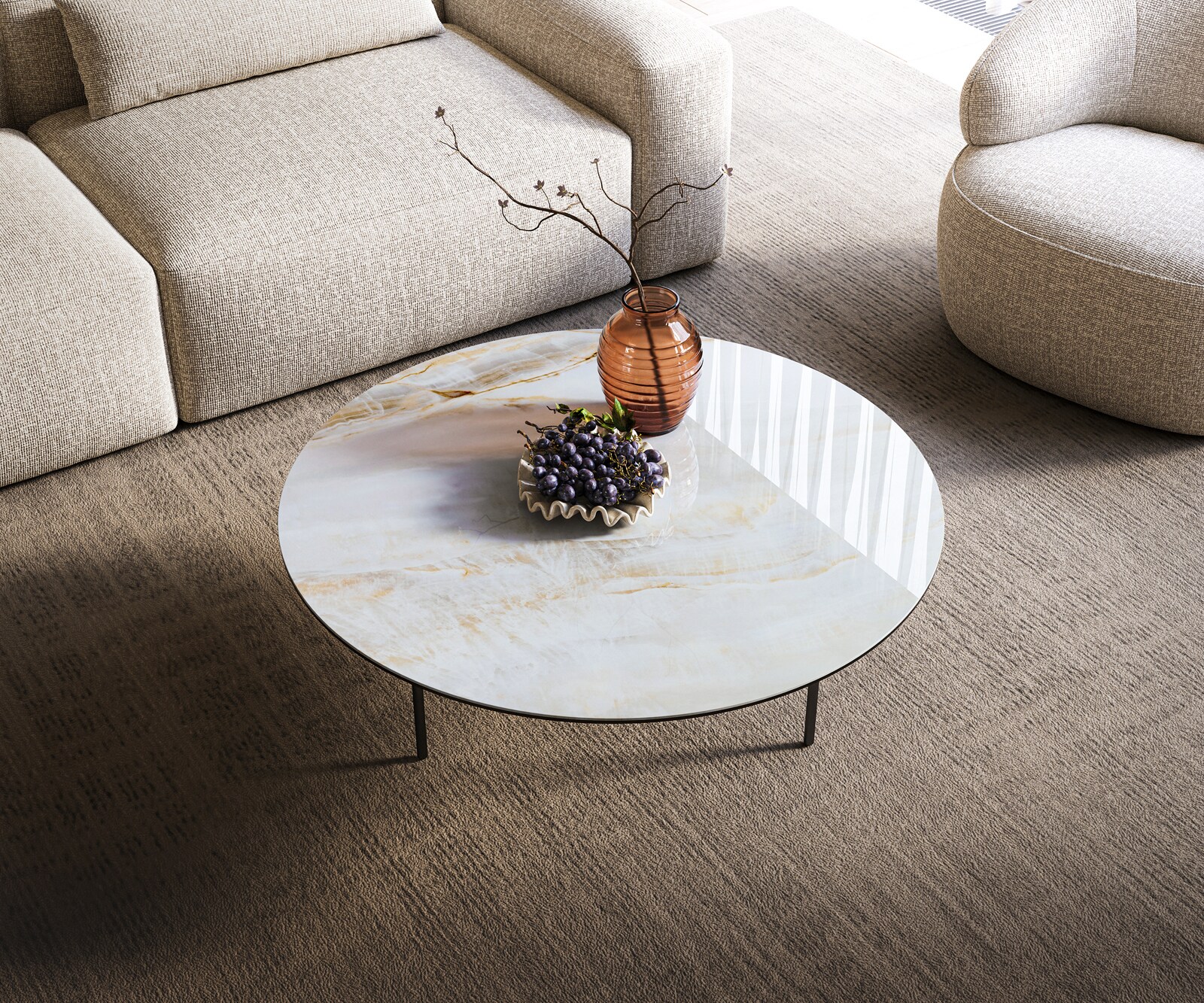 Couchtisch Edge Rund 100x100 cm Keramik Onyx Pearl Trive Metall Schwarz 3