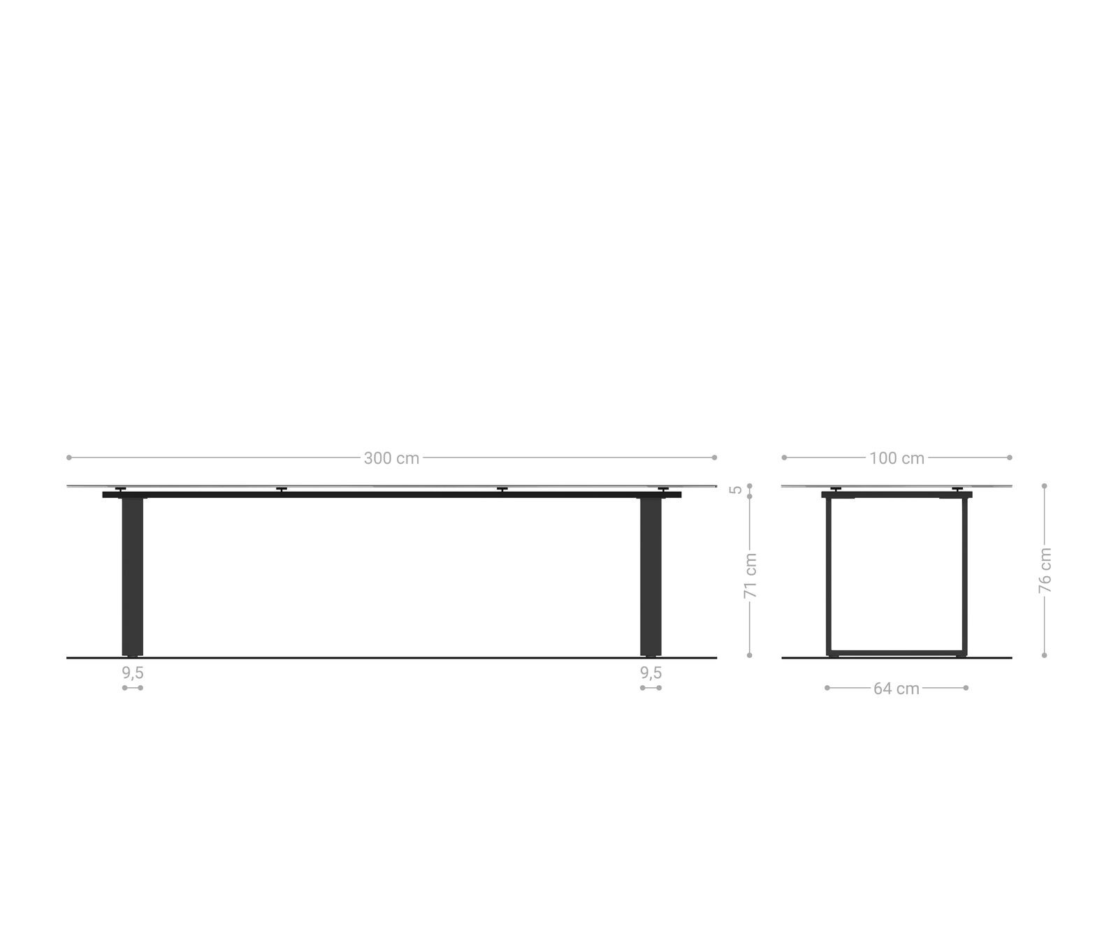 Esstisch Edge 300x100 Keramik Calacatta Luxe Weiß-Gold-Grau Edelstahl Schmal 9