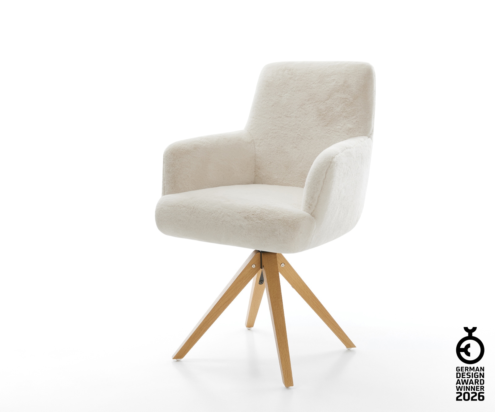 Drehstuhl Heira-Flex mit Armlehnen Plüsch Creme-Weiß Holzgestell kantig Nat günstig online kaufen