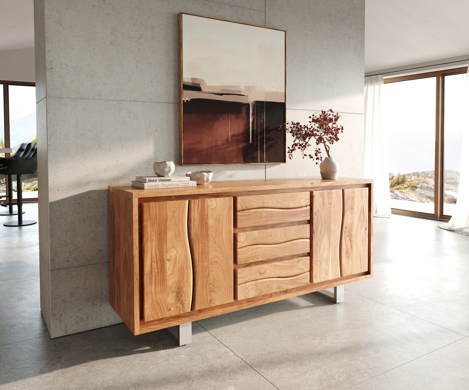 Sideboard Live-Edge 170 cm Akazie natur 3 Schübe 4 Türen Sideboard Live-Edge 170 cm Akazie natur 3 Schübe 4 Türen