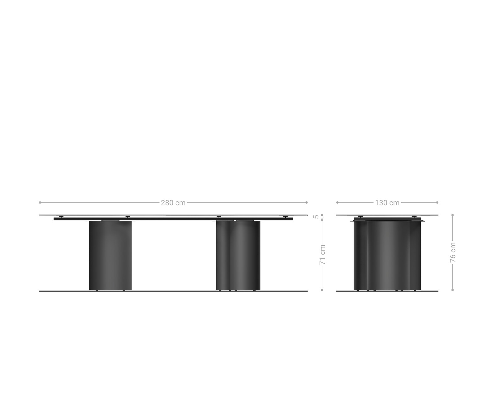 Esstisch Edge Oval 280x130 Keramik Iris FMG Agatablack Troa Metall Effektfinish Titan 8