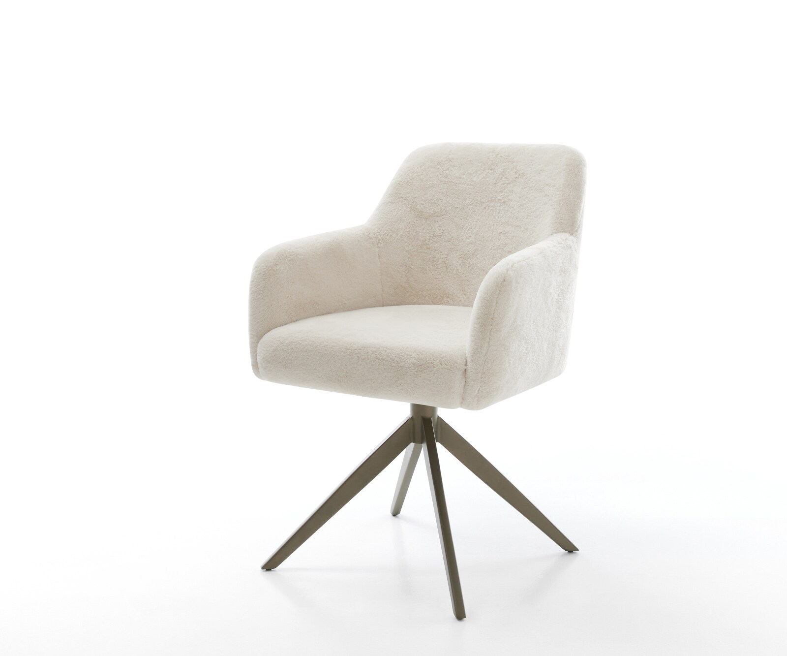 Drehstuhl Greg-Flex Plüsch Creme-Weiß Kreuzgestell breit Effektfinish Titan 360° drehbar Wippfunktion Taschenfederkern 1