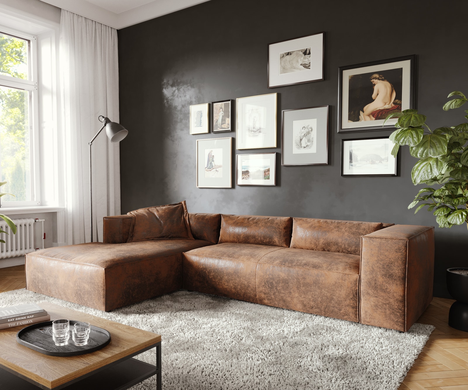 Eckcouch Brom 260x175 cm Lederimitat Braun Recamiere links Eckcouch Brom 260x175 cm Lederimitat Braun Recamiere links