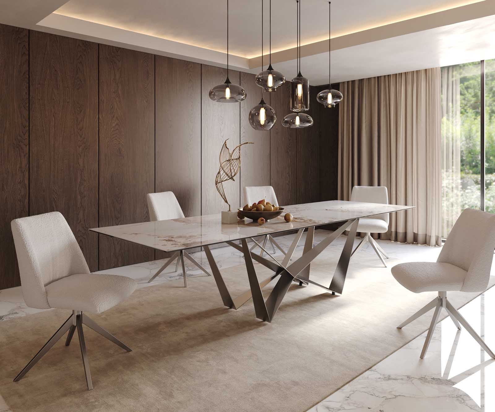 Esstisch Edge 300x100 Keramik Minas Melange Weiß-Beige Spider Flachstahl Edelstahl 8