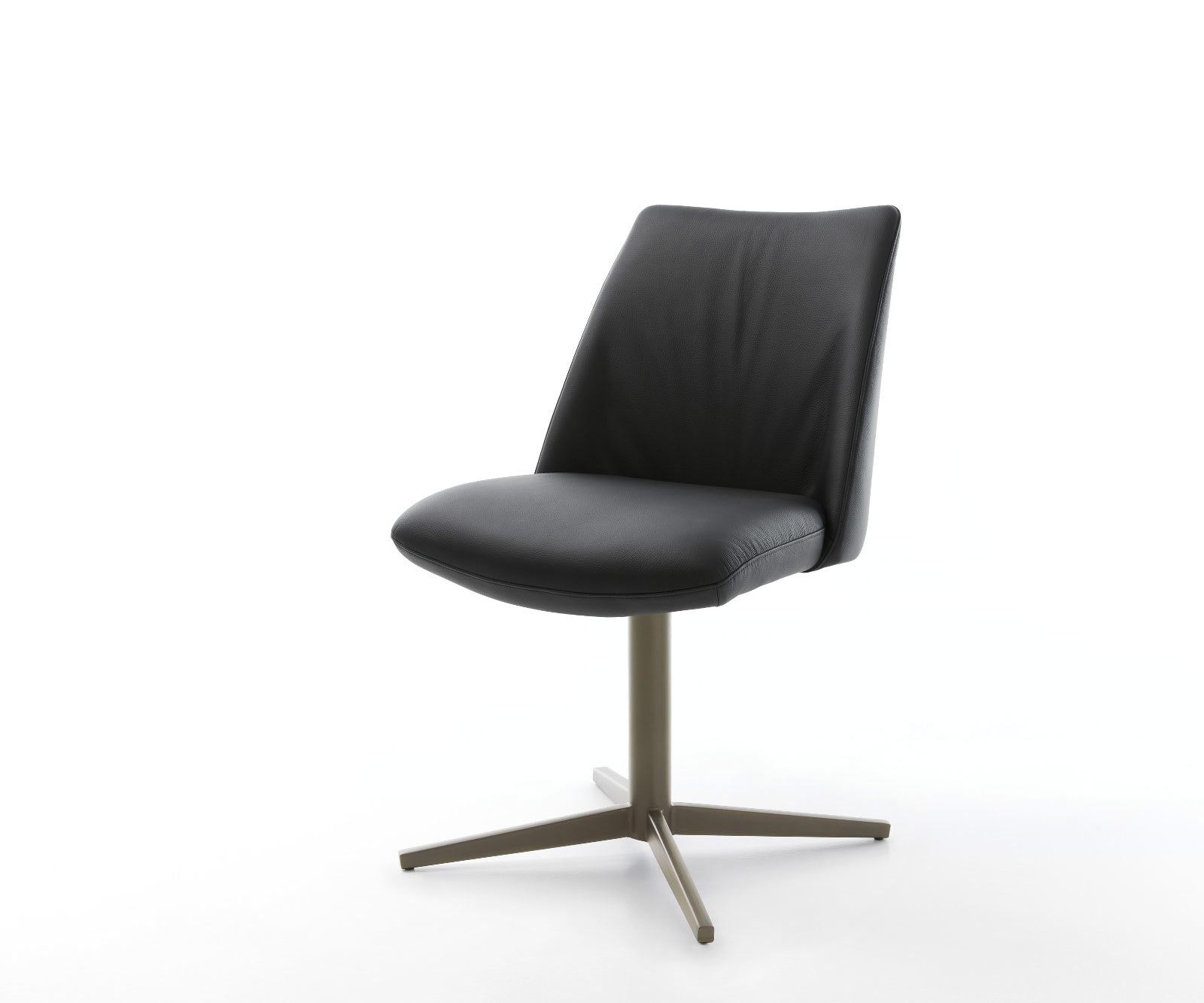 Drehstuhl Elso-Flex Echt-Leder Schwarz Fußkreuz Effektfinish Titan 360° drehbar Taschenfederkern