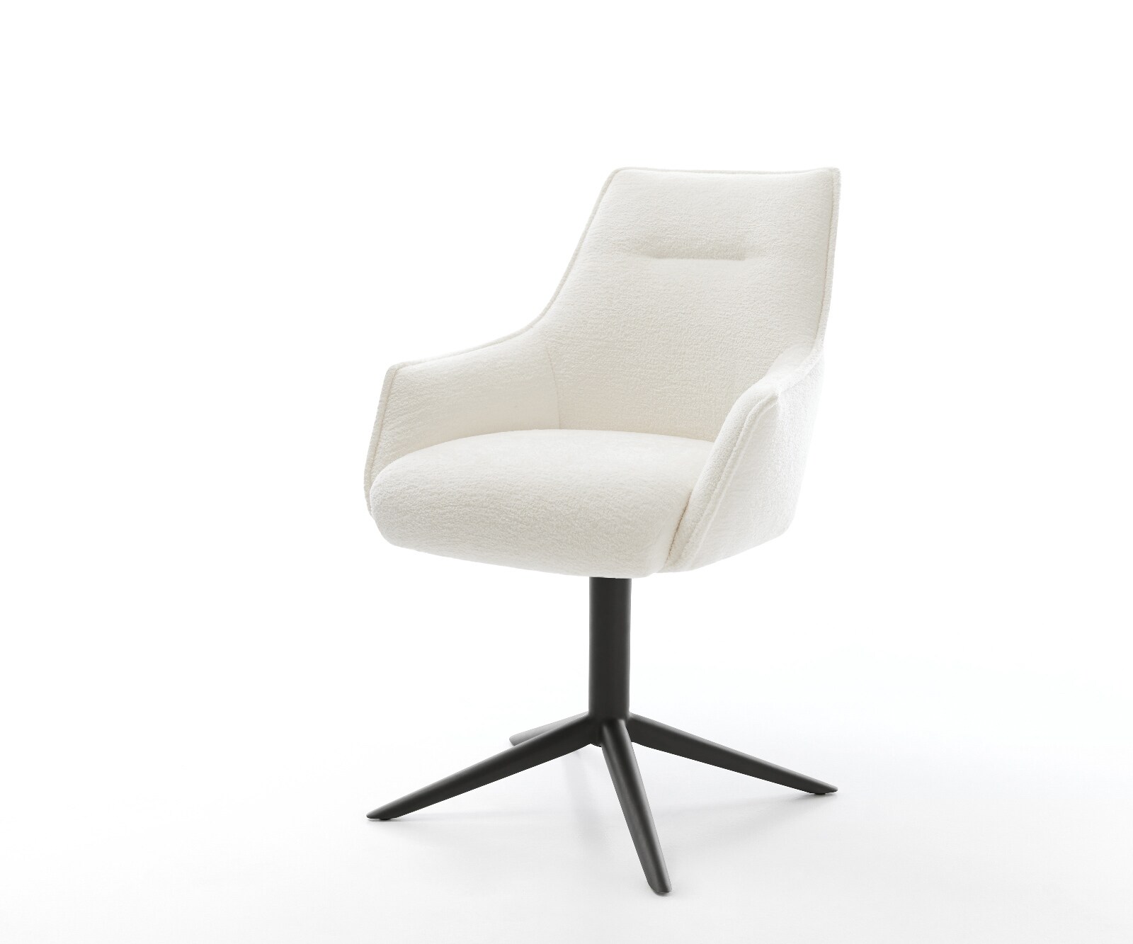 Chaise-pivotante Alja-Flex avec accoudoirs bouclé doux beige pied de chaise 4 branches noir pivotement sur 360° fonction bascule resorts ensachés