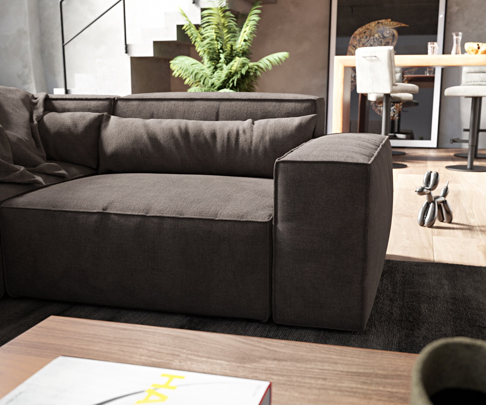 Wohnlandschaft Sirpio 300x210 cm Mikrofaser Khakibraun Recamiere variabel mit Hocker 6