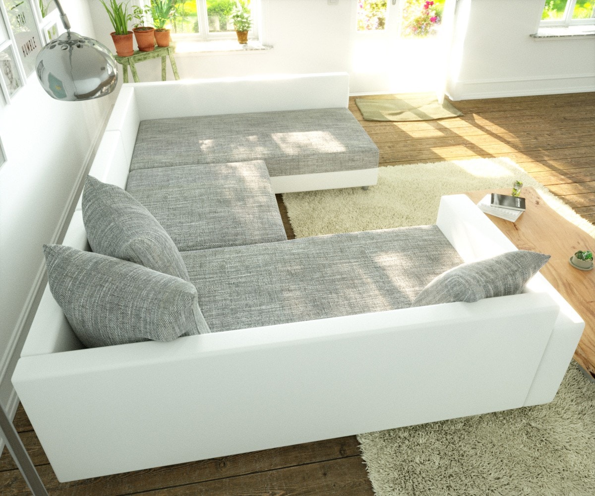 Wohnlandschaft Clovis Weiss Hellgrau Modulsofa Armlehne  4 Wohnlandschaft Clovis Weiss Hellgrau Modulsofa Armlehne  4