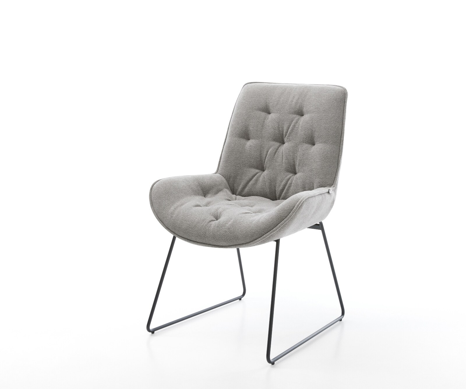 DELIFE Esszimmerstuhl Taimi-Flex Strukturstoff Soft Grau Kufengestell Schwarz