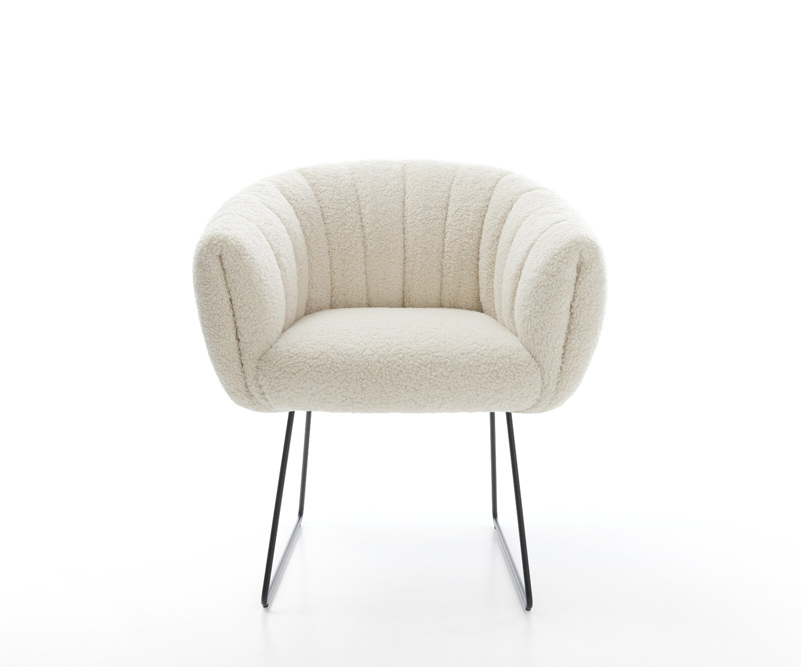 Esszimmerstuhl Jada-Flex Teddystoff Beige Kufengestell Schwarz Taschenfederkern 1