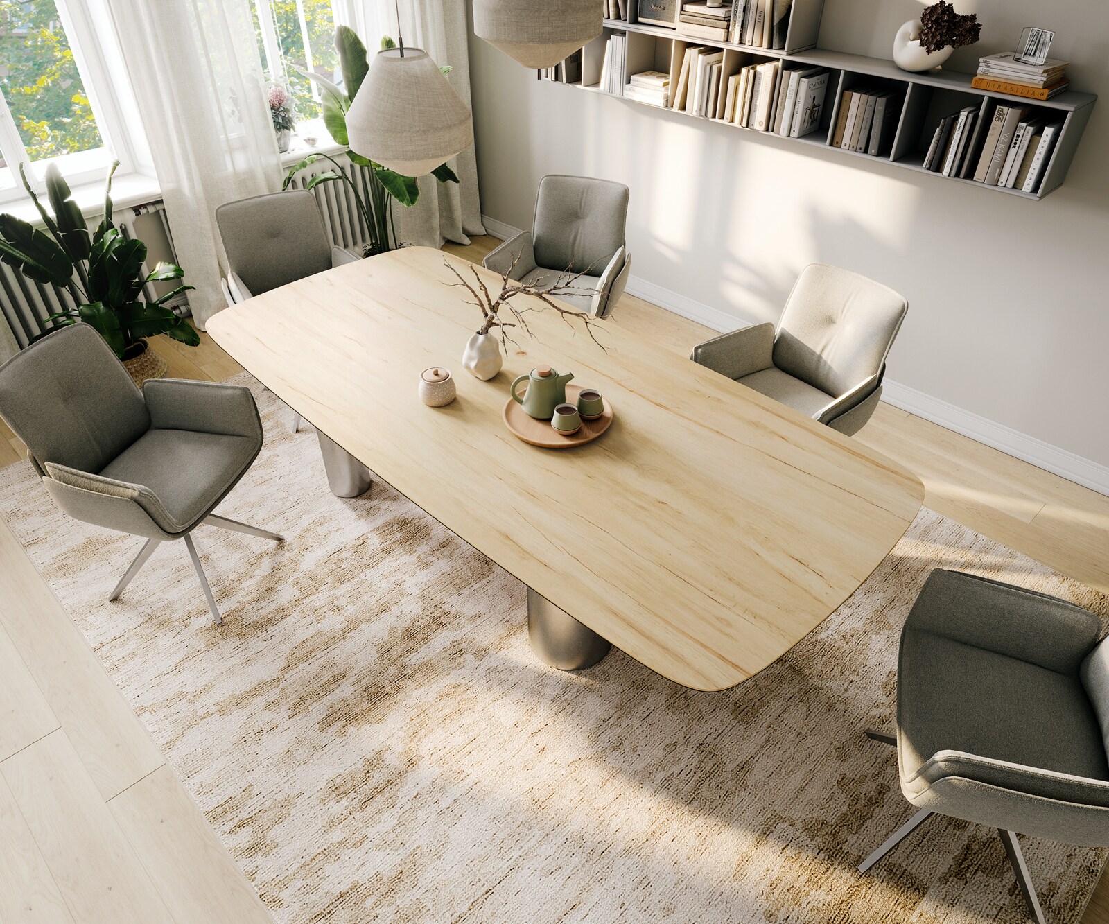 Esstisch Edge Boot 260x120 cm Keramik Laminam® Sabbia Eichefarbig Pilier Edelstahl gebürstet 4