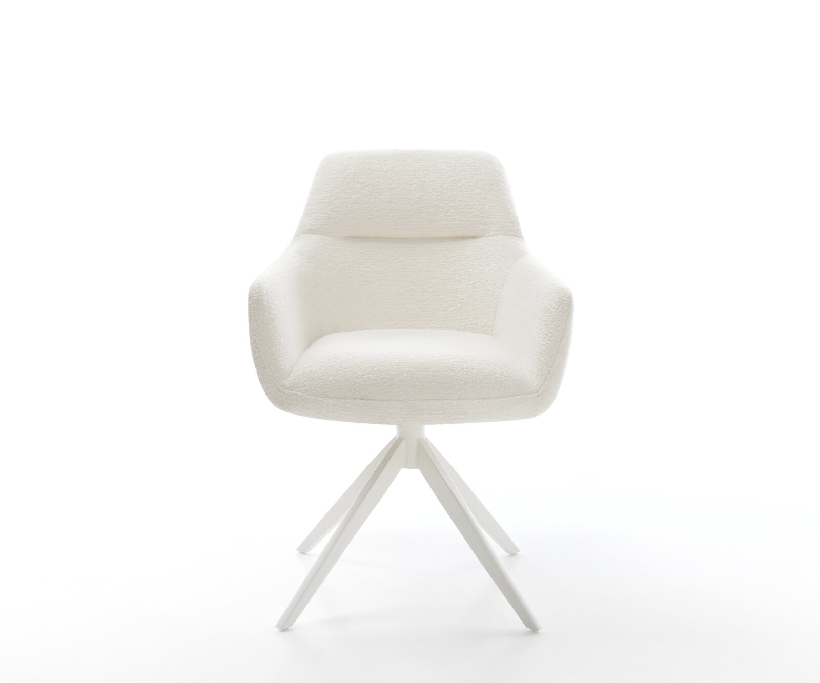 Drehstuhl Pejo-Flex Bouclé Soft Beige Kreuzgestell breit Weiß 360° drehbar Wippfunktion Taschenfederkern 1