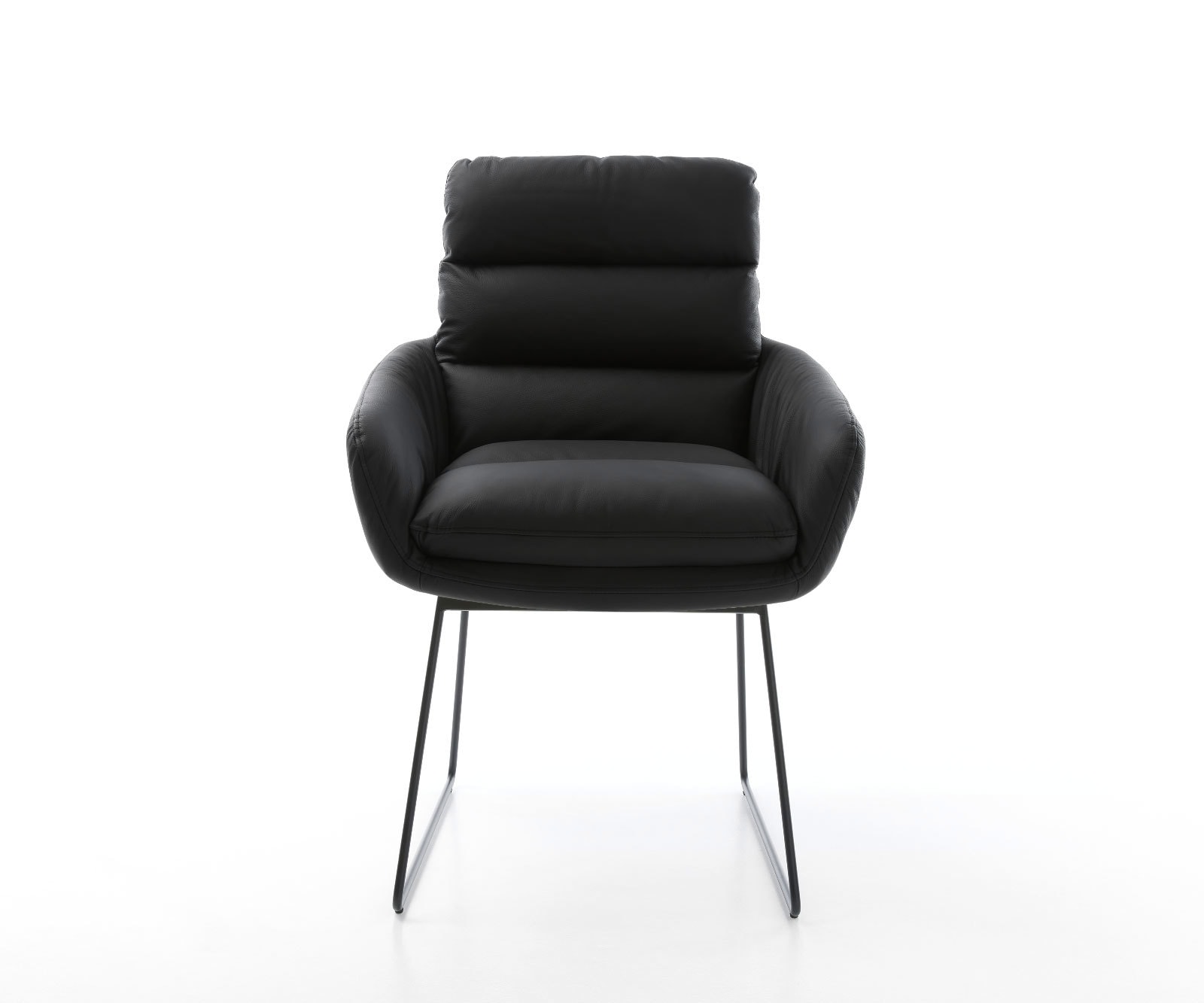 Esszimmerstuhl Abelia-Flex mit Armlehnen Echt-Leder Schwarz Kufengestell Schwarz 2