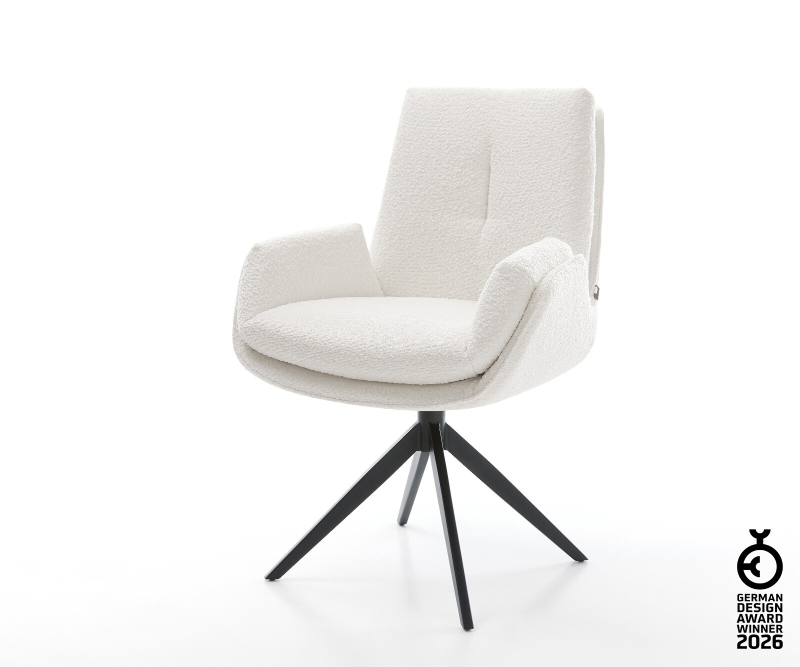 Drehstuhl Clea-Flex Bouclé Creme-Weiß Kreuzgestell breit Schwarz 360° drehbar Wippfunktion