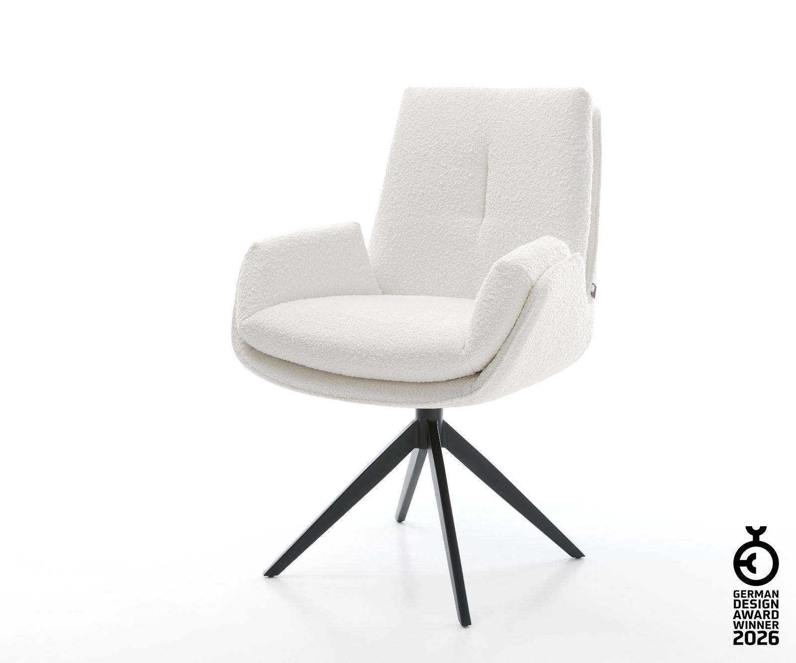 Drehstuhl Clea-Flex Bouclé Creme-Weiß Kreuzgestell breit Schwarz 360° drehbar Wippfunktion