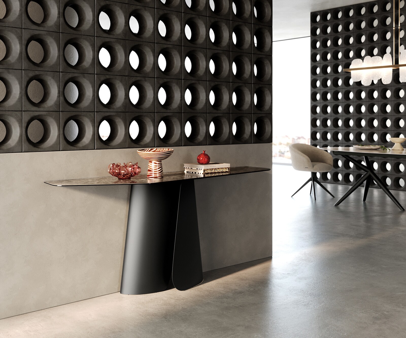 Konsolentisch Edge Polygonal 180x50 cm Keramik Emperador Extra Lucidato Dunkelbraun Livos Metall Schwarz 6