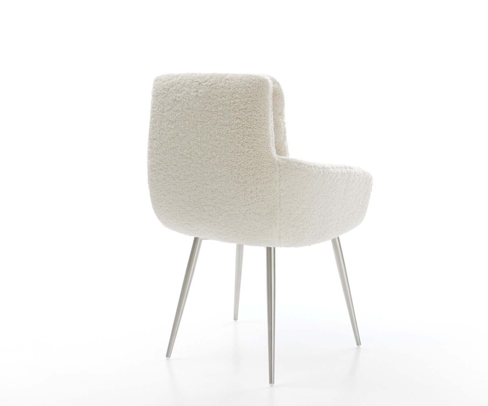 Esszimmerstuhl Abelia-Flex mit Armlehnen Teddystoff Beige 4-Fuß konisch Edelstahl 4