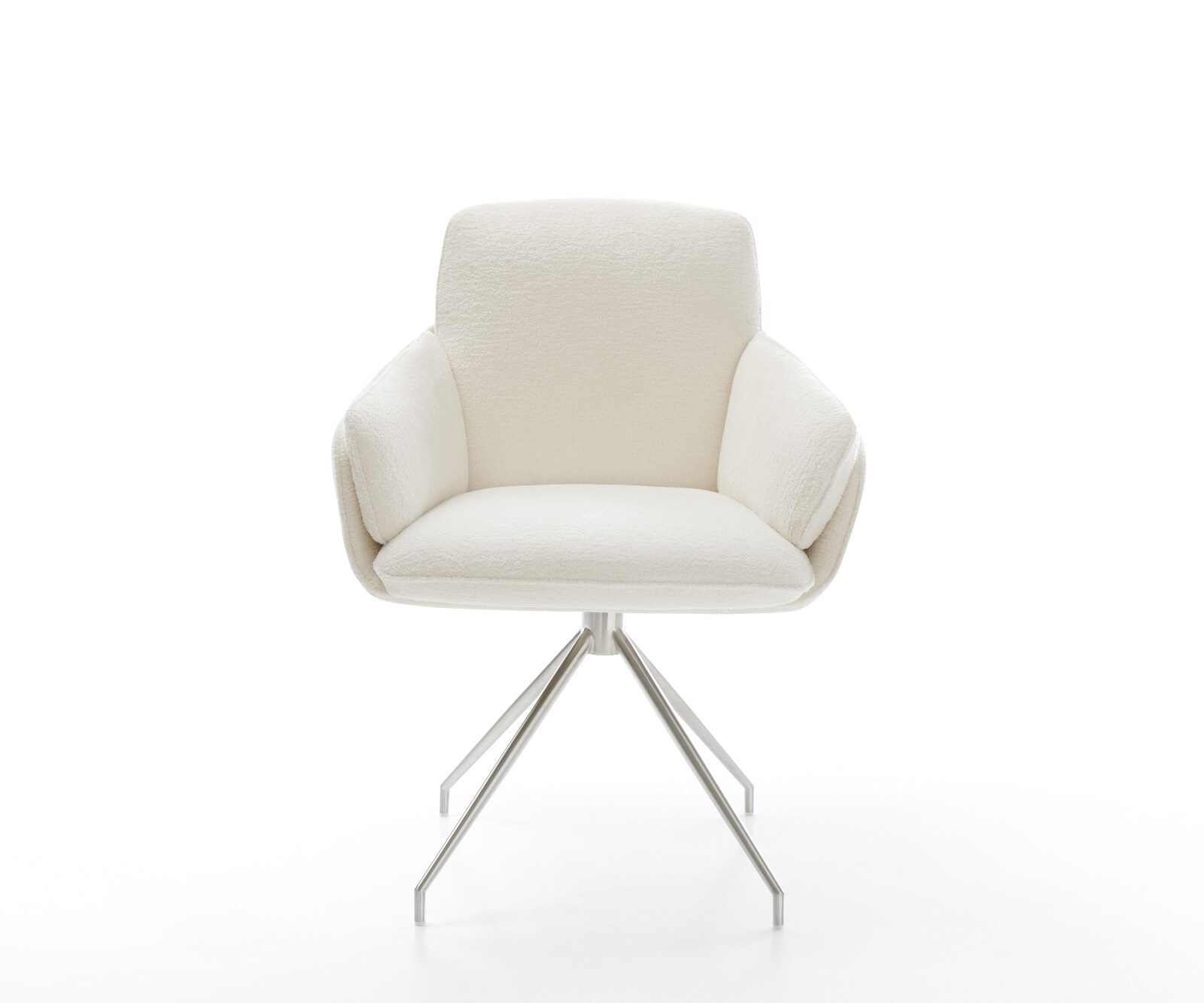 Esszimmerstuhl Luan-Flex mit Armlehnen Bouclé Soft Beige Kreuzgestell konisch Edelstahl 2