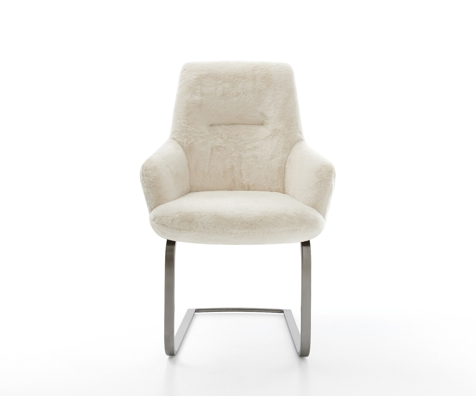 Freischwinger Zelia-Flex mit Armlehnen Plüsch Creme-Weiß Freischwinger flach Graphit Taschenfederkern 1
