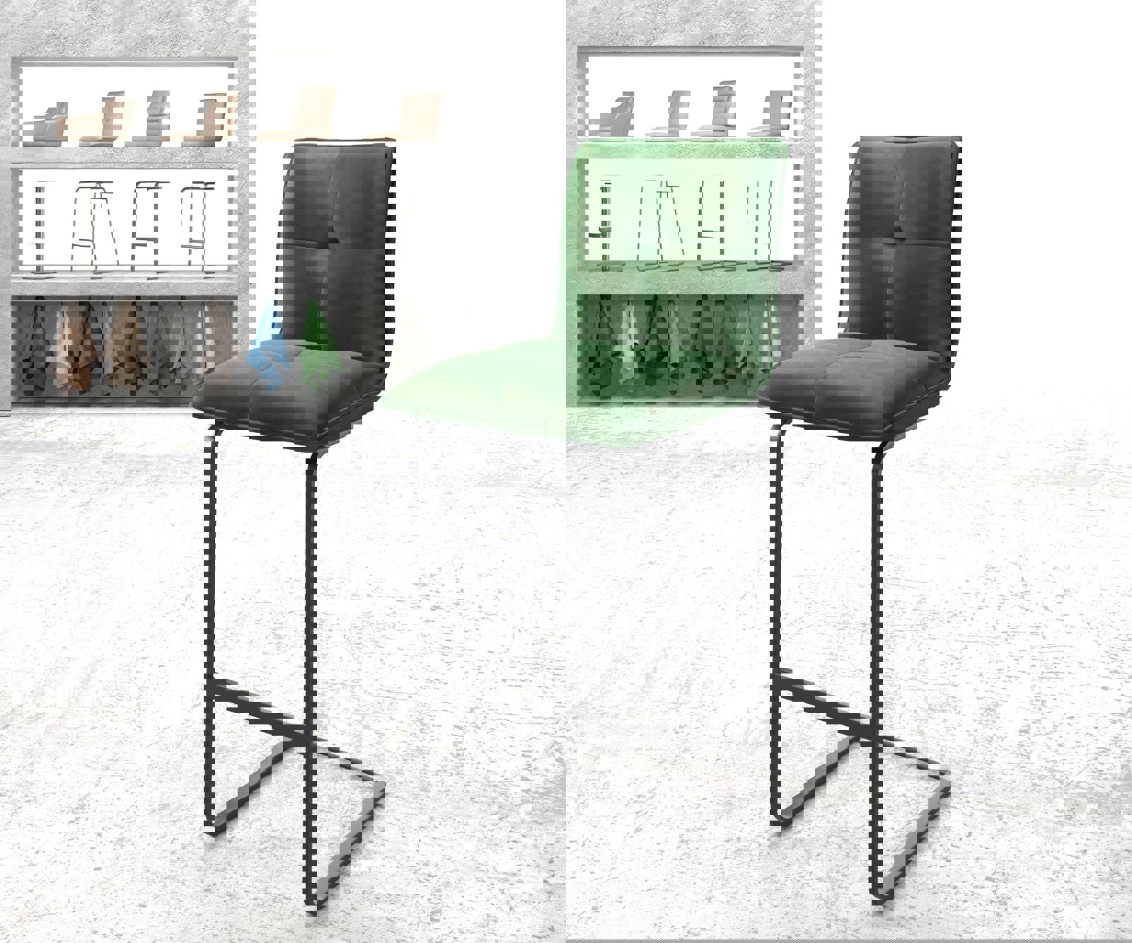 Barstuhl Maddy-Flex Samt Grün Freischwinger flach Metall Barstuhl Maddy-Flex Samt Grün Freischwinger flach Metall