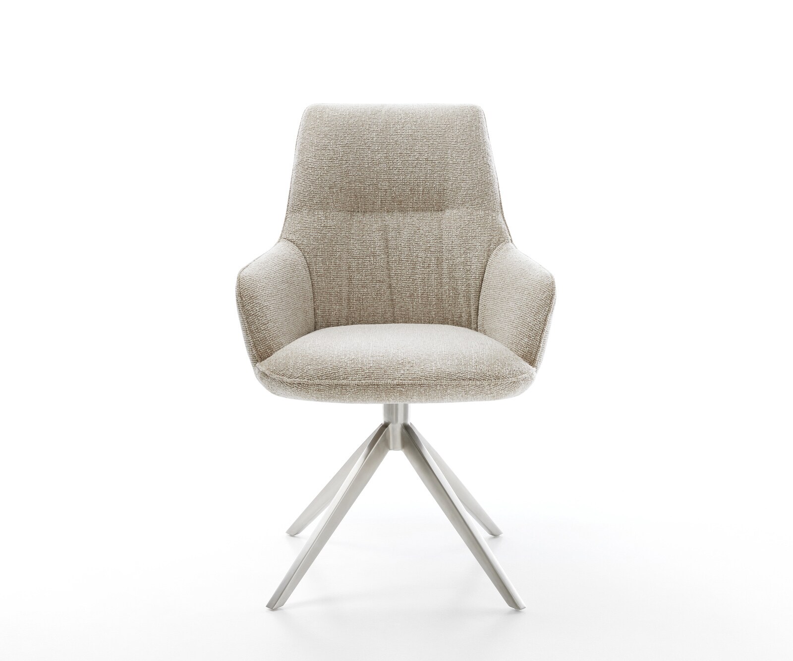 Drehstuhl Zelia-Flex mit Armlehnen Webstoff Soft Beige Kreuzgestell breit Edelstahl 360° drehbar Wippfunktion Taschenfederkern 1
