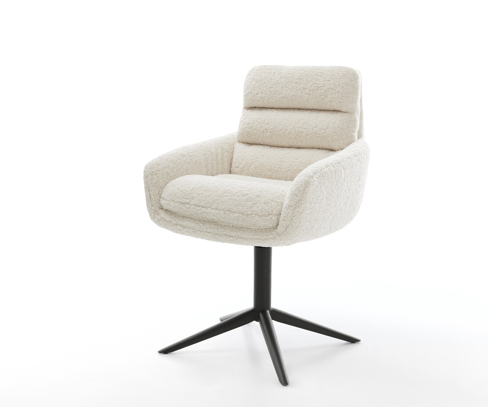 Drehstuhl Abelia-Flex mit Armlehnen Teddystoff Beige Fußkreuz Schwarz 360° drehbar Wippfunktion