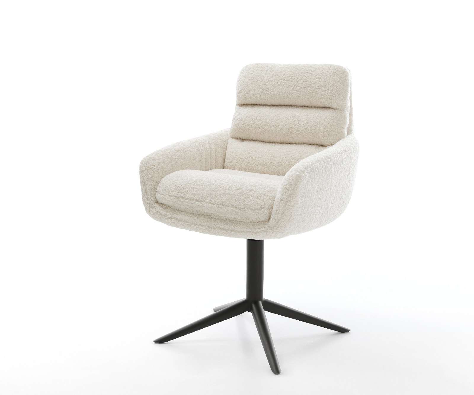 Drehstuhl Abelia-Flex mit Armlehnen Teddystoff Beige Fußkreuz Schwarz 360° drehbar Wippfunktion