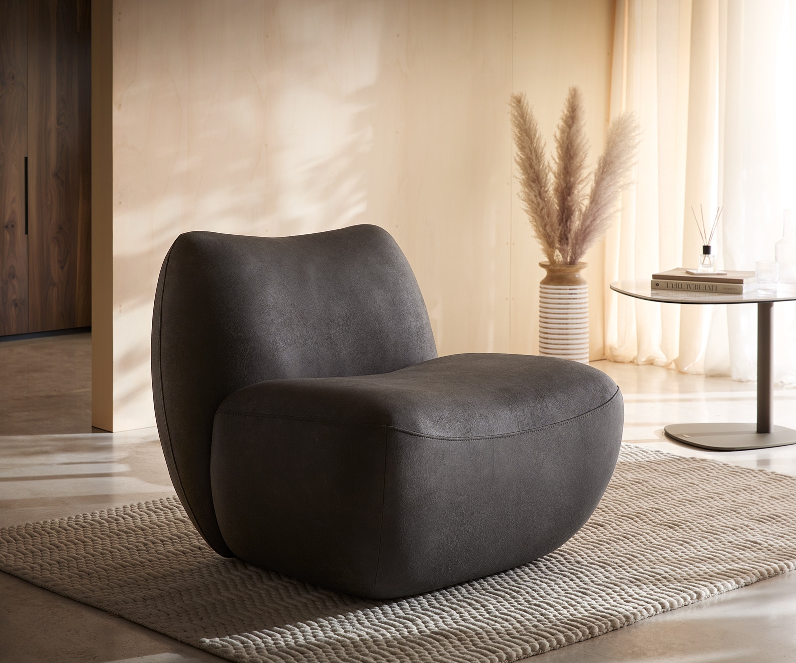 Loungesessel Zena 75x85 cm Mikrofaser Anthrazit Vintage 1