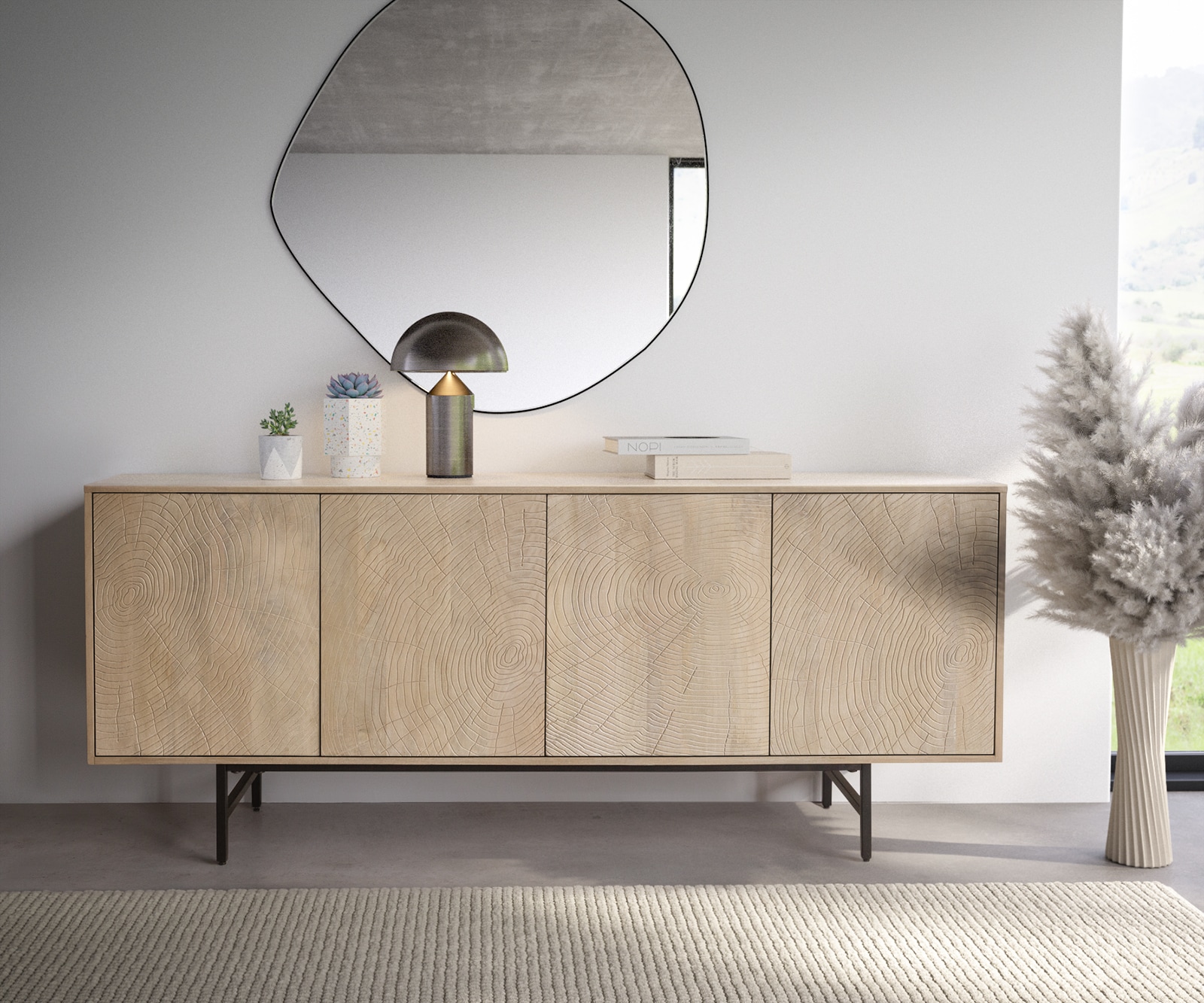 Sideboard Wiara 180 cm Mango White Wash Metall Schwarz 4 Türen 1 Sideboard Wiara 180 cm Mango White Wash Metall Schwarz 4 Türen 1