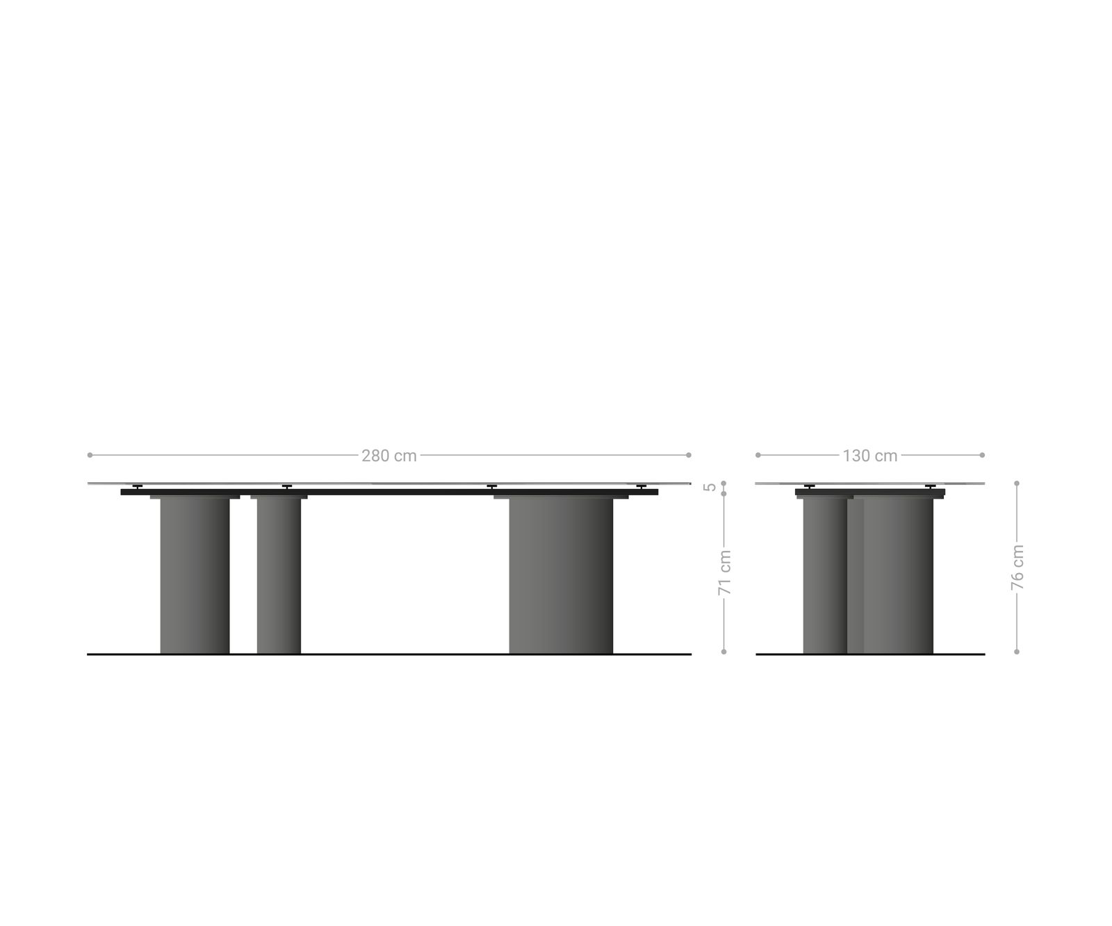 Esstisch Edge Oval 280x130 Keramik Minas Melange Weiß-Beige Troa Metall Effektfinish Titan 8