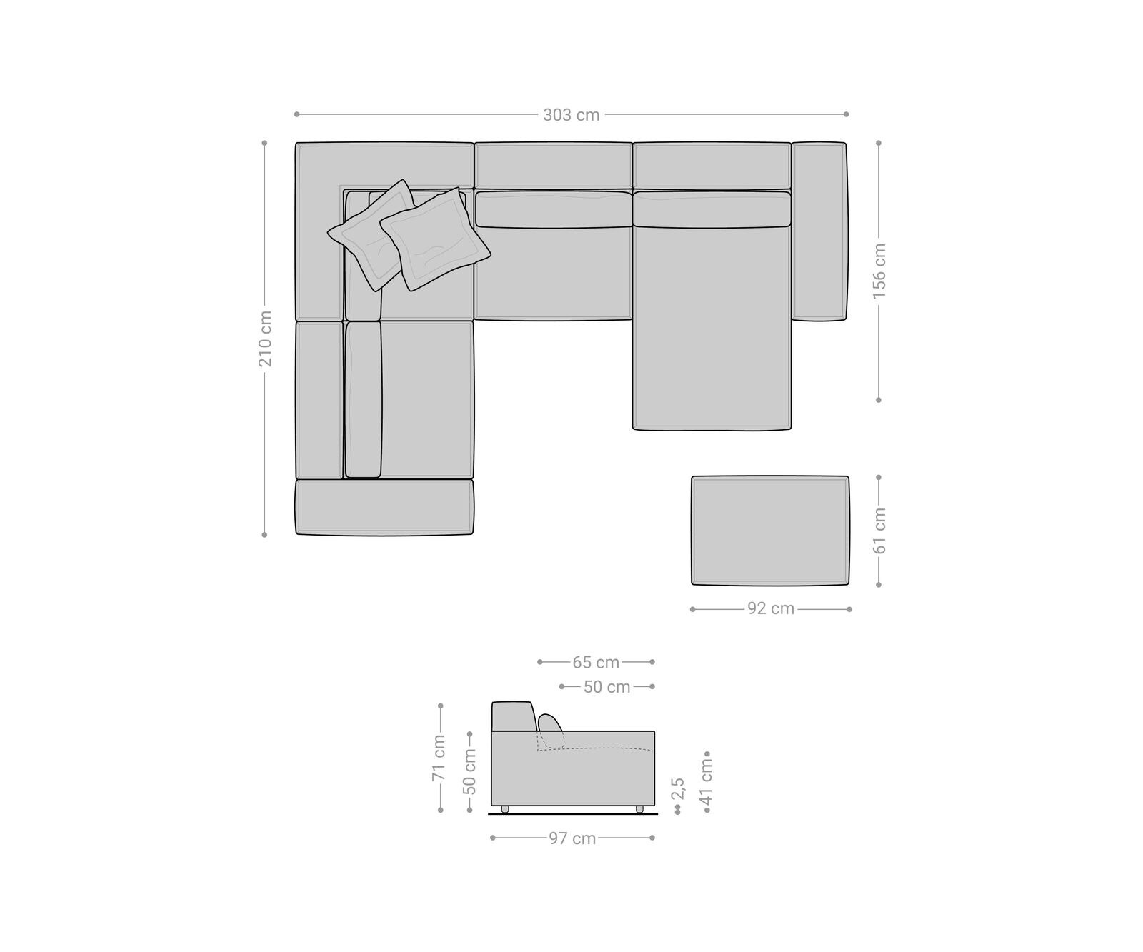 Wohnlandschaft Sirpio 300x210 cm Bouclé Creme-Weiß Recamiere variabel mit Hocker 8