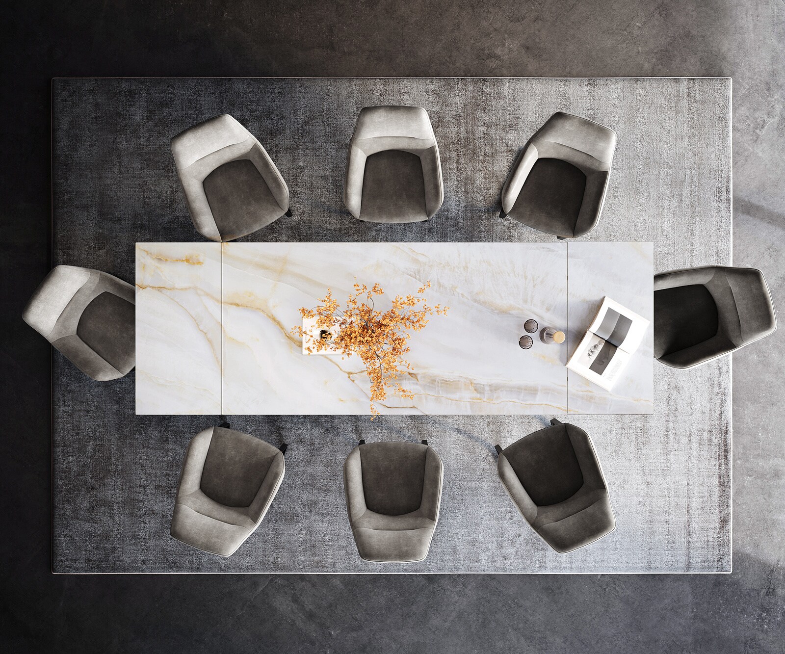 Esstisch Edge 200-300x100 cm Keramik Onyx Pearl W-Gestell Metall Schwarz ausziehbar 7