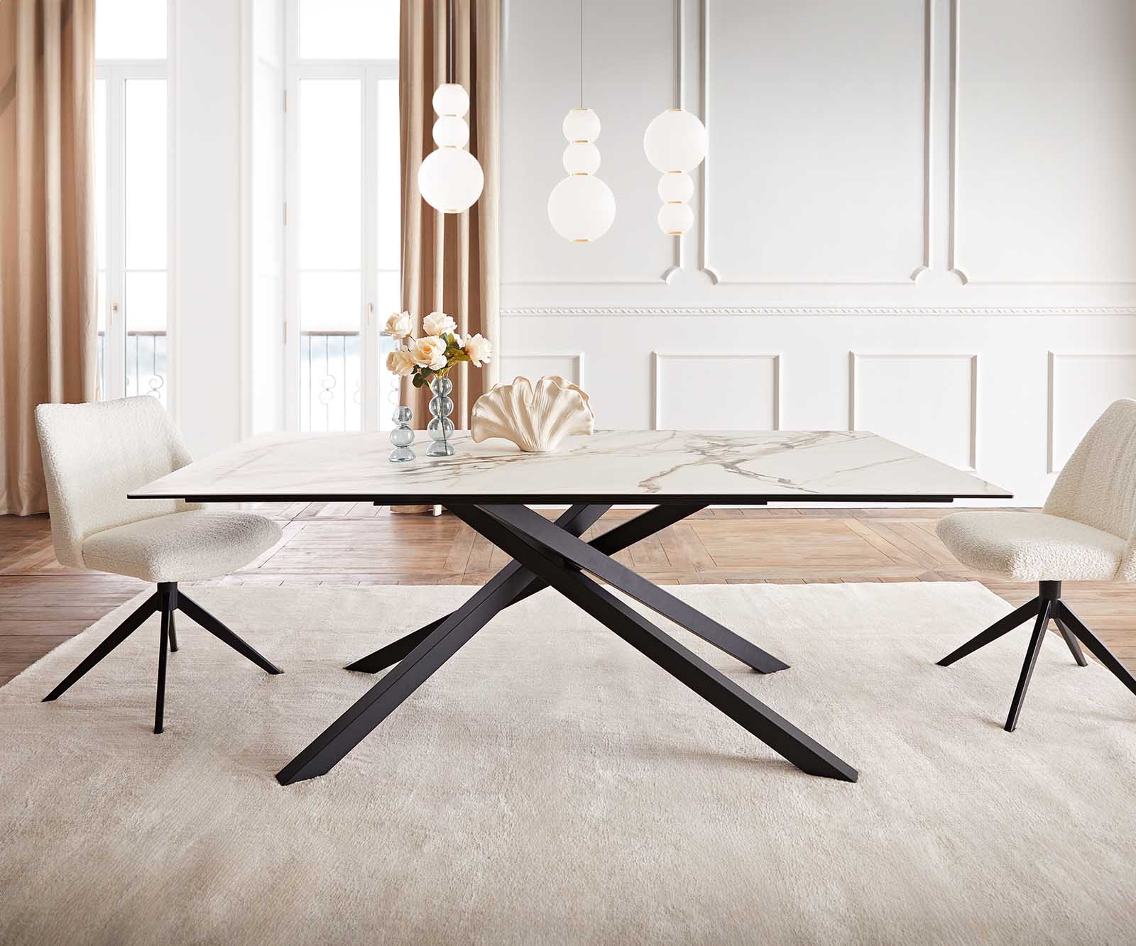 Esstisch Edge 200x100 Keramik Calacatta Luxe Weiß-Gold-Grau Kreuzgestell Rechteck Schwarz Esstisch Edge 200x100 Keramik Calacatta Luxe Weiß-Gold-Grau Kreuzgestell Rechteck Schwarz