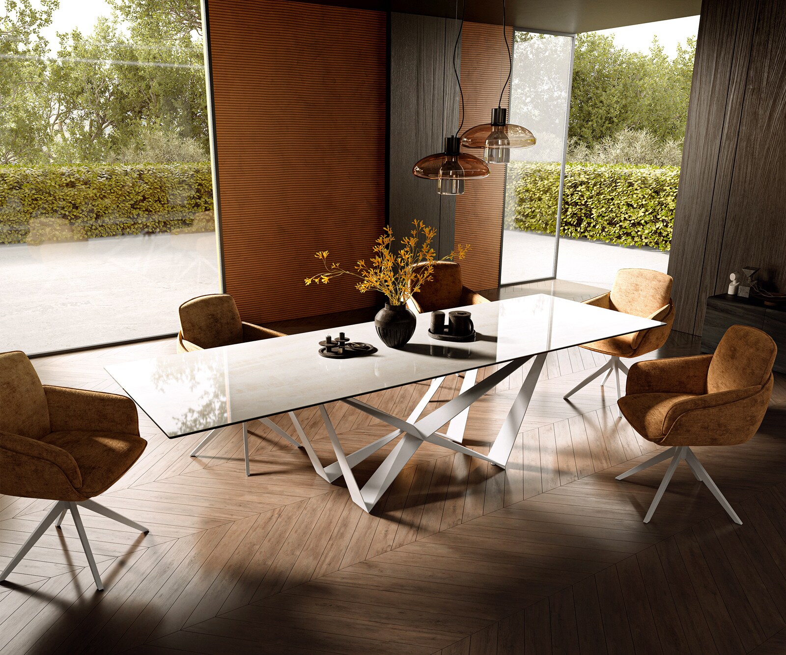 Esstisch Edge 300x100 cm Keramik Onyx Champagne Spider Metall Weiß 7