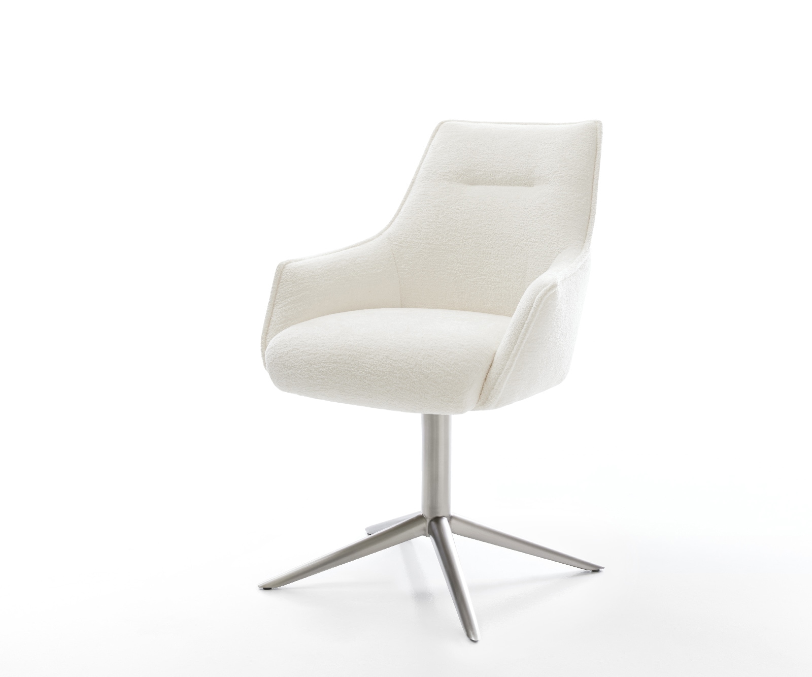 Drehstuhl Alja-Flex mit Armlehnen Bouclé Soft Beige Fußkreuz Edelstahl 360° drehbar Wippfunktion Taschenfederkern