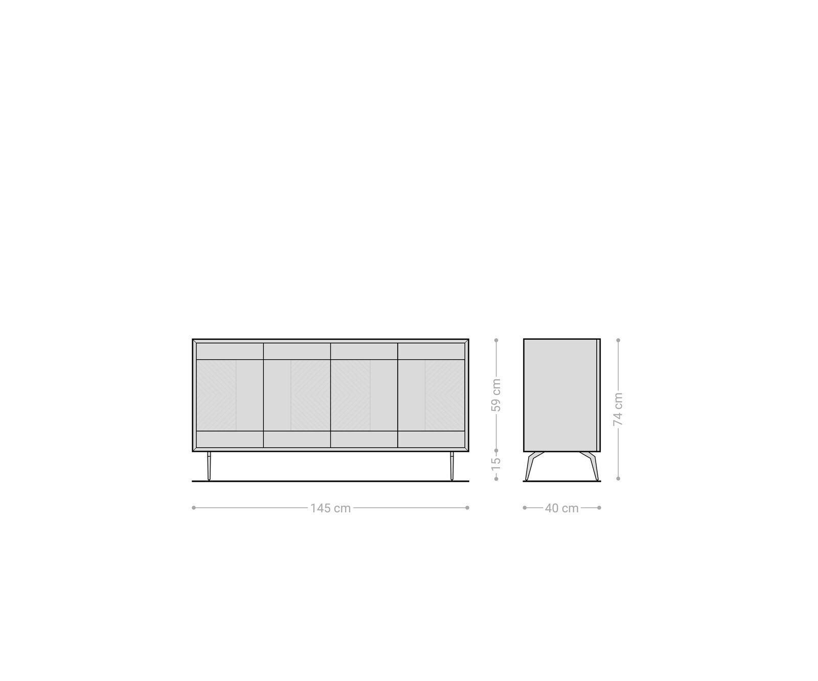 Sideboard Manjula 145 cm Mango Dunkelbraun 4 Türen Winkelfuß Metall Schwarz 5