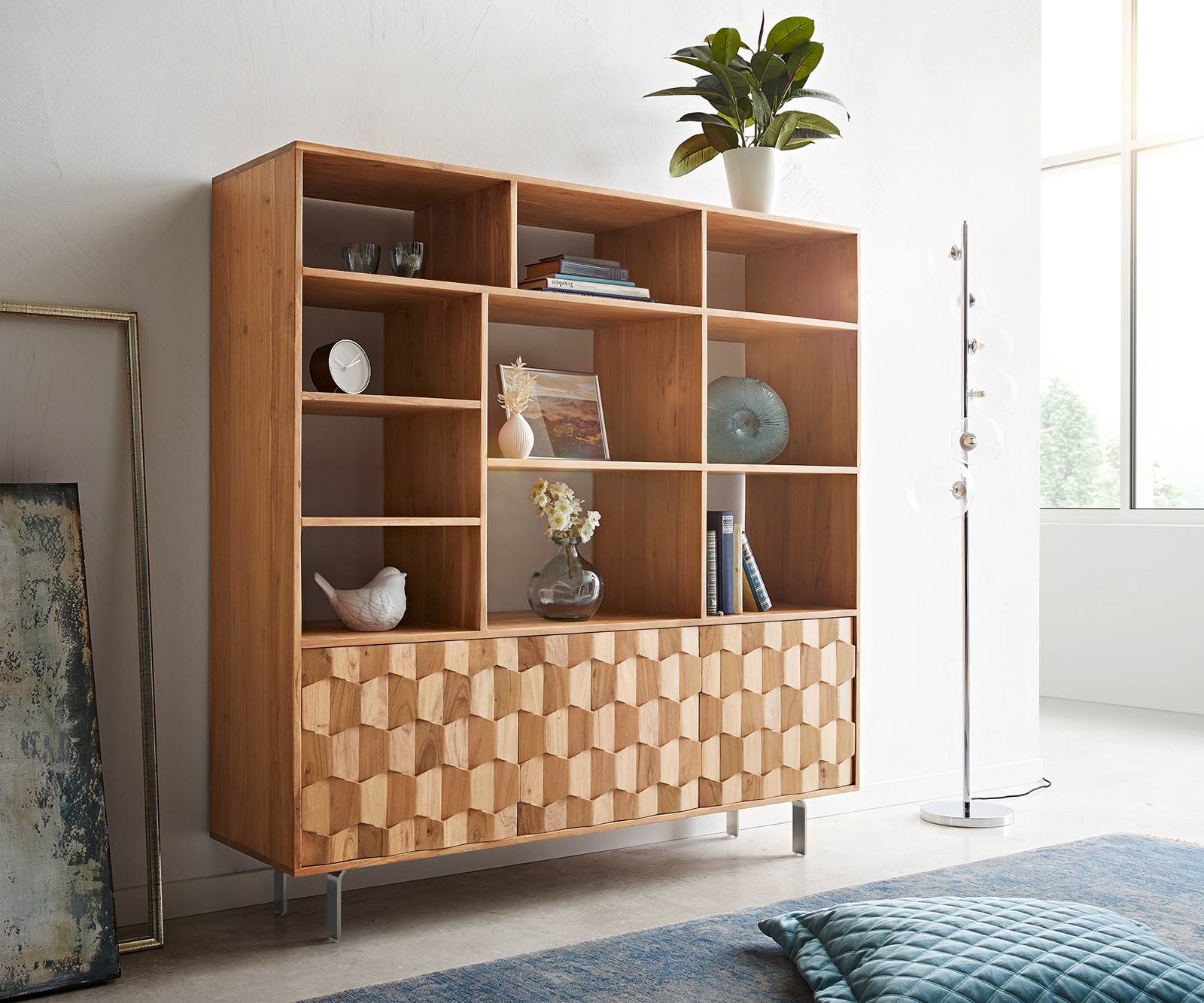 Regal Fevo 147x150 cm Akazie Natur 3 Türen L-Fuß Regal Fevo 147x150 cm Akazie Natur 3 Türen L-Fuß