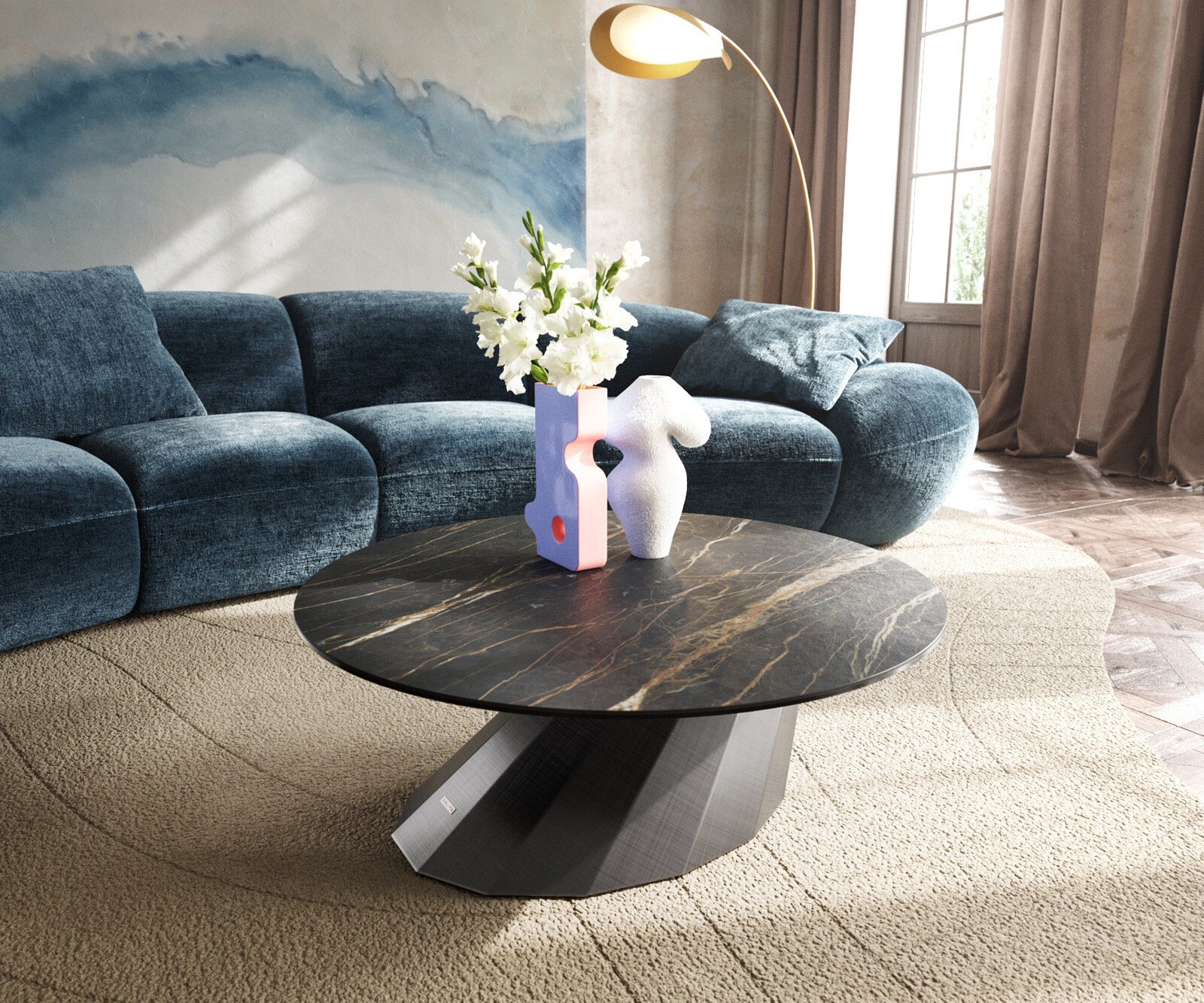 Couchtisch Edge Rund 90x90 cm Keramik Laminam® Noir Desir Braun Parabi Meta günstig online kaufen