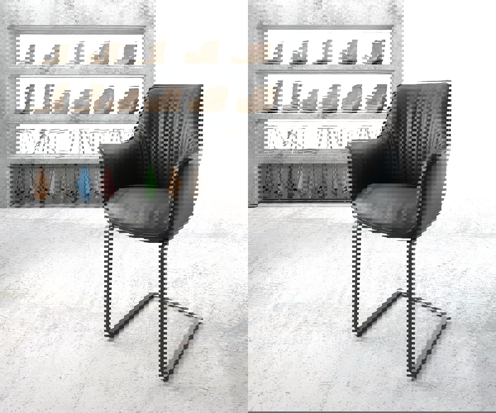 Freischwinger Keila-Flex mit Armlehnen Echt-Leder Schwarz Freischwinger flach Schwarz Freischwinger Keila-Flex mit Armlehnen Echt-Leder Schwarz Freischwinger flach Schwarz