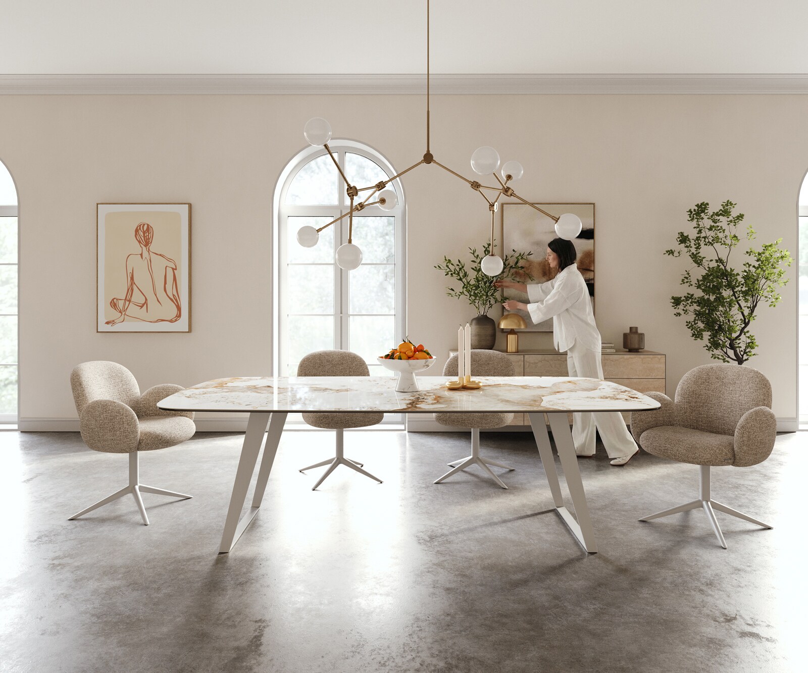 Esstisch Edge Boot 240x120 cm Keramik Minas Melange Weiß-Beige Metall Schräg Weiß 2