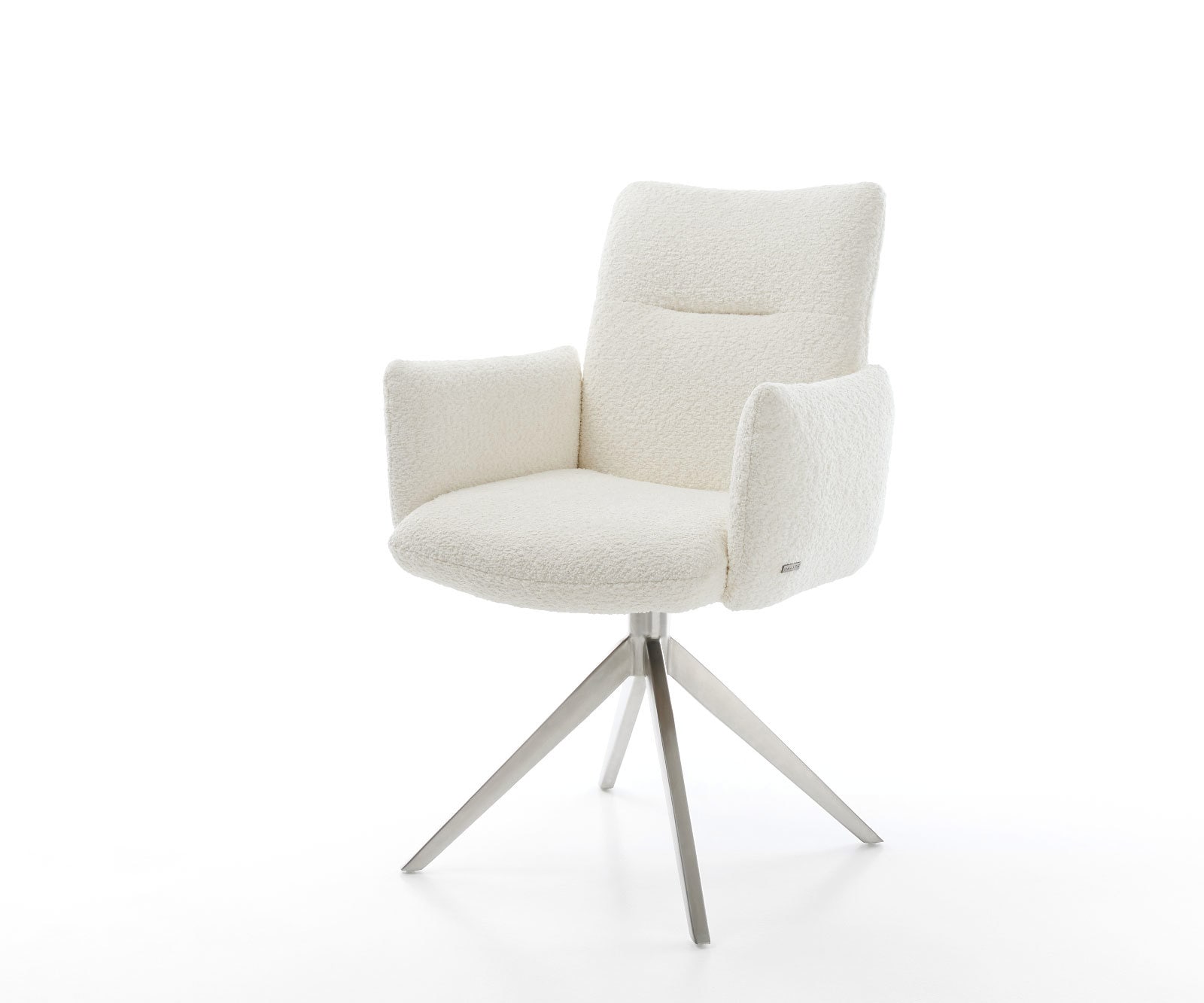 Drehstuhl Jova-Flex mit Armlehnen Bouclé Weiß Kreuzgestell breit Edelstahl günstig online kaufen