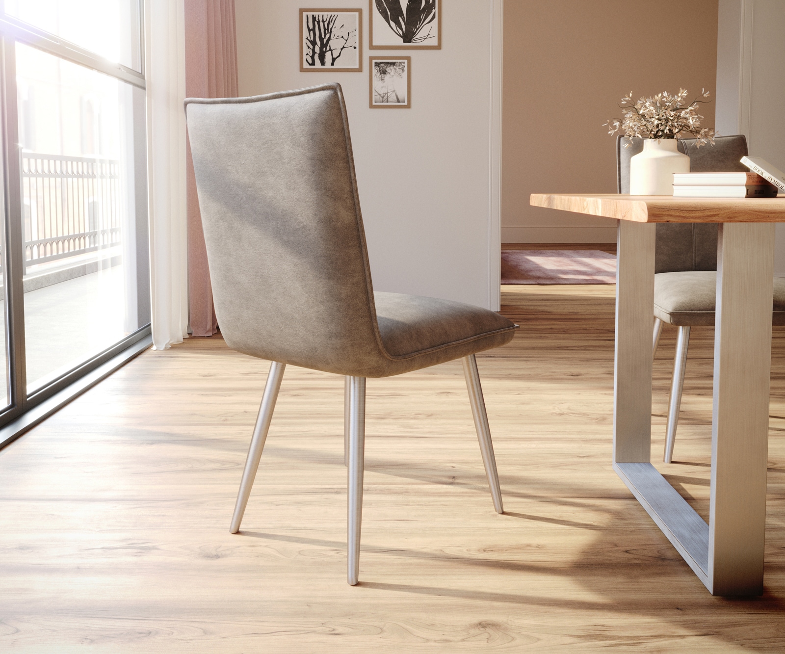 Esszimmerstuhl Lelio-Flex Mikrofaser Taupe Vintage 4-Fuß konisch Edelstahl Taschenfederkern 4 Esszimmerstuhl Lelio-Flex Mikrofaser Taupe Vintage 4-Fuß konisch Edelstahl Taschenfederkern 4