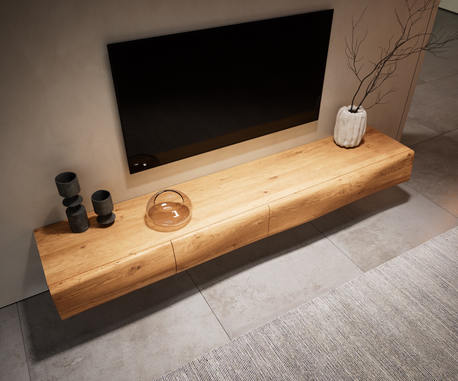 Lowboard New Live-Edge 200 cm Eiche Natur 4 Türen schwebend 1