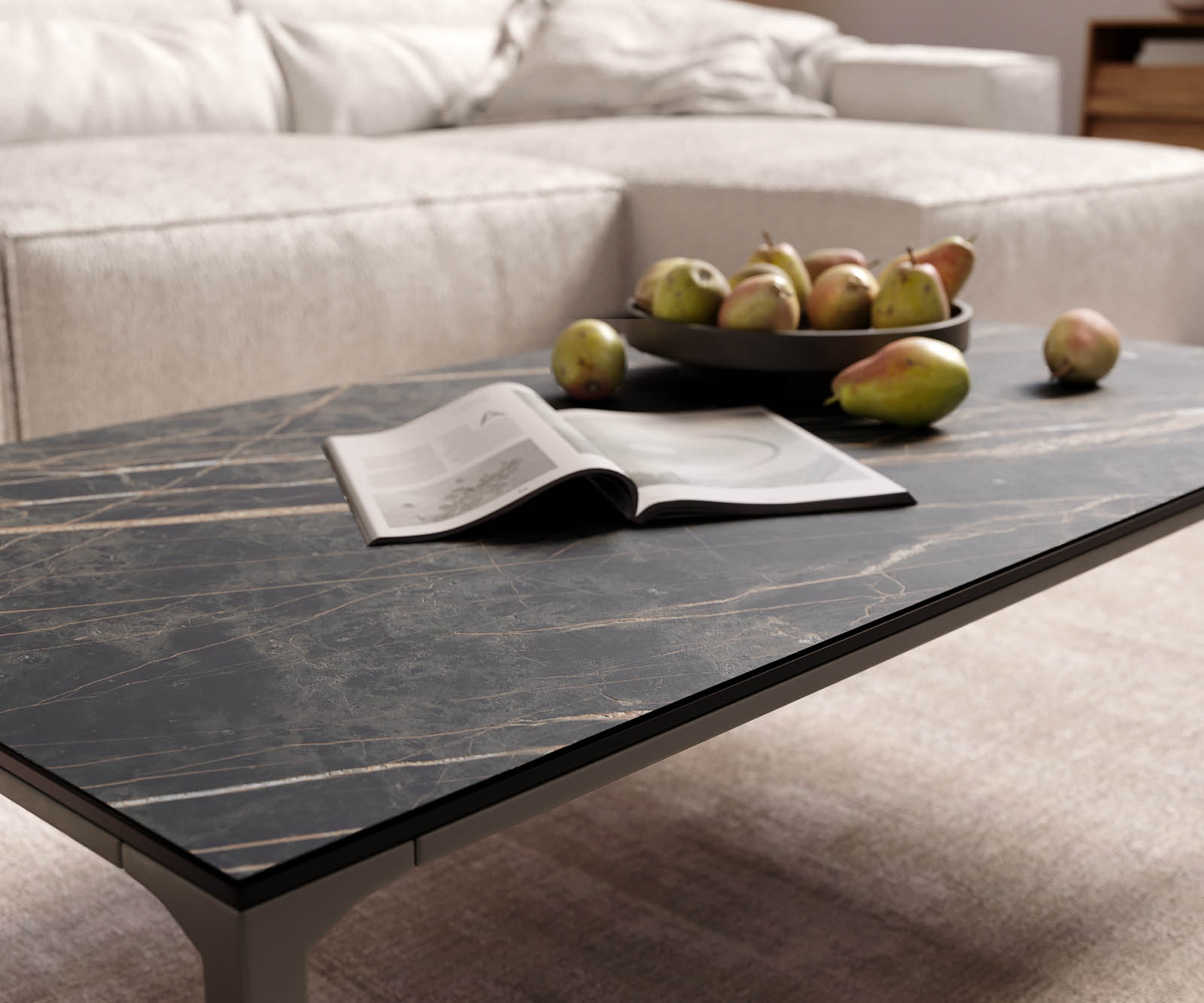 Couchtisch Levente 110x60 cm Keramik Laminam® Noir Desir Braun Gestell Metall Effektfinish Titan 5