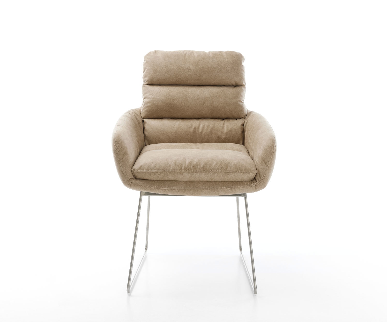 Esszimmerstuhl Abelia-Flex mit Armlehnen Mikrofaser Beige Vintage Kufengestell Edelstahl 1 Esszimmerstuhl Abelia-Flex mit Armlehnen Mikrofaser Beige Vintage Kufengestell Edelstahl 1